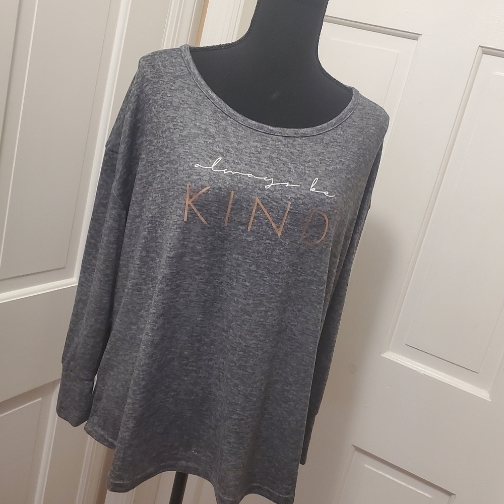 Danskin Heathered Gray Knit Top "always be KIND" SIZE 1X